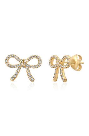 Crislu Fairy Tale Pav&eacute; Cubic Zirconia Bow Stud Earrings in 18Kt Yellow Gold/Clear Stone at Nordstrom