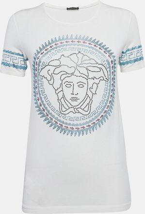 Versace White Medusa Embellished Jersey T-Shirt