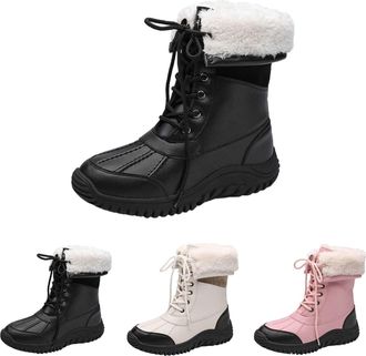 Generic Womens Waterproof Winter Snow Boots, Warm Comfortable Faux Fur Insulated Booties Ladies Anti-Slip Lightweight Outdoor Lace-Up Mid Calf Boots A Black