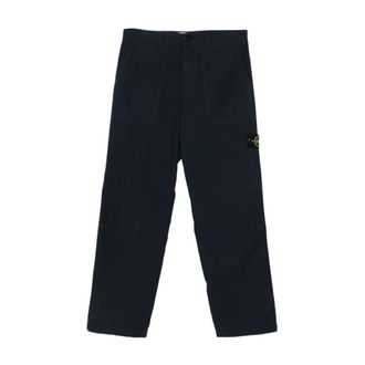 Stone Island Straight Trousers, male, Blue, W32, Blue Trousers with Badge and Pockets