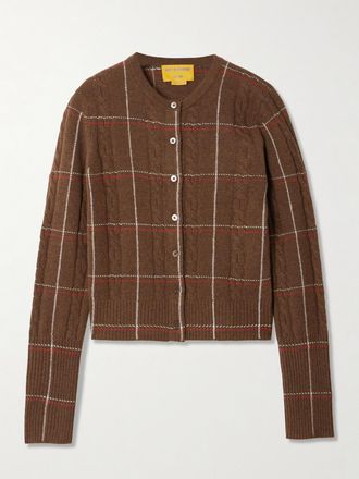 Guest In Residence Cardigan In Cashmere A Trecce E Quadri Jane - Marrone