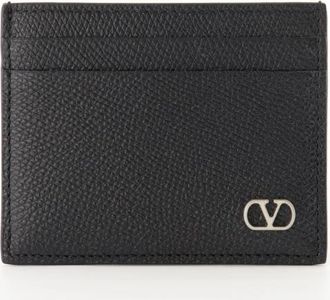 Valentino Garavani VLogo Zwarte Leren Kaarthouder - Heren - Portefeuilles - Zwart - ONE Size - Leer - Accessoires