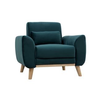 Miliboo Miliboo - Sill&oacute;n Dise&ntilde;o Tejido Efecto Terciopelo Azul Petr&oacute;leo Y Patas Roble Ektor