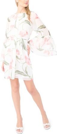 Ted Baker Efia Floral Print Long Sleeve Minidress in Rosy Touch at Nordstrom, Size Large