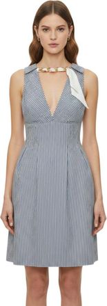 Elisabetta Franchi Grey Stripes V Neck Mini Dress