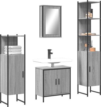 vidaXL Vidaxl - Set De Muebles De Ba&ntilde;o 4 Pzas Madera Contrachapada Gris Sonoma