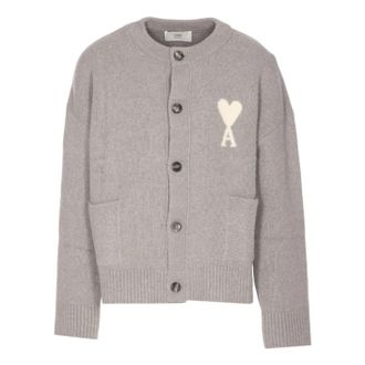Ami Big Heart Logo Alpaca Cardiga Gray UKC366-KN0135-058
