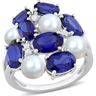 Delmar Lab Grown Blue & White Sapphire & Cultured Freshwater Pearl Ring at Nordstrom Rack, Size 5