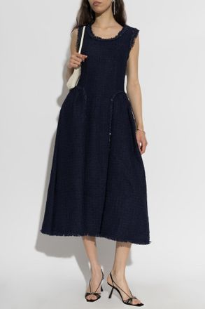 Self Portrait Tweed Dress With Lurex Thread And Sequins, Womens, Navy Blue