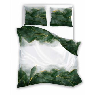 OEM Ropa De Cama De Sat&eacute;n 160x200 Con Estampado Digital De Hojas Verdes Nobles Sobre Fondo Claro