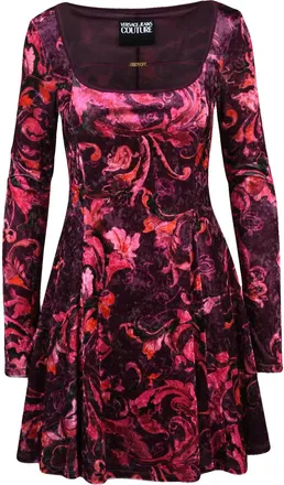 Versace Jeans Couture Purple Stretch Velvet Flared Mini Dress