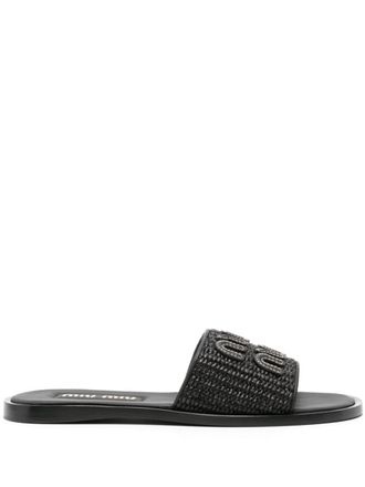 Miu Miu Sandali slides con applicazione logo - Nero