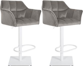 Clp Clp - Lote De 2 Taburetes De Bar Damaso Funda De Terciopelo Gris Metal Blanco Mate