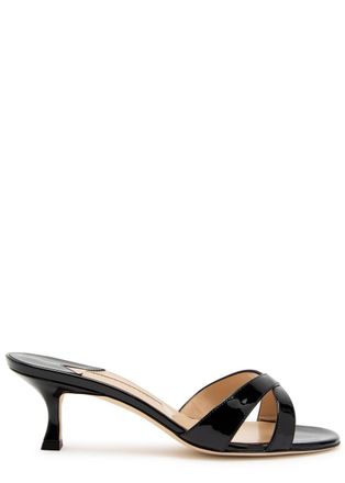 Manolo Blahnik Callamu 50 Patent Leather Mules - Black - 38 (IT38 / UK5)