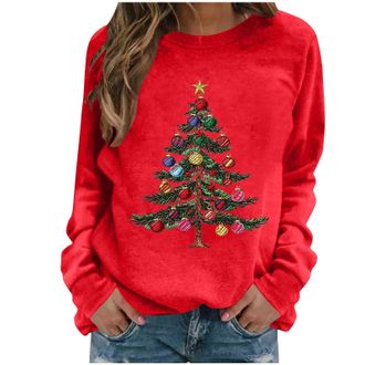 Generic Womens Xmas Jumper Christmas Wine Glass Graphic Sweatshirt Funny Novelty Xmas Tree Printed Pullover Fleece Lined Winter Fall Sweaters Casual Loose Lon