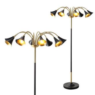 Jonathan Y Designs Vivian 61 10-Light Mid-Century Modern Iron Medusa Multi Head LED Floor Lamp in Brass Gold/black at Nordstrom