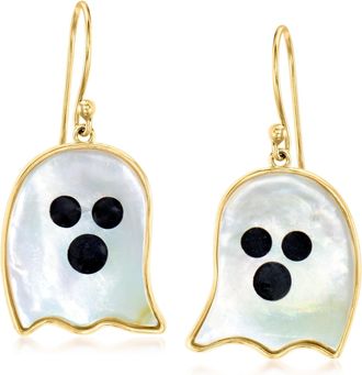 Ross-Simons Mother-Of-Pearl and Black Enamel Ghost Drop Earrings in 18kt Gold Over Sterling