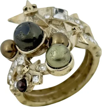 Chanel Gold Gold Plating Rhinestone Band Ring (Pre-Owned)