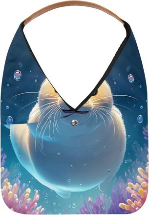 Generic Lovely Harp Seal Swims Underwater Reusable Lightweight Grocery Bags - Foldable Into Compact Pouch, Washable & Sturdy, Multipurpose for Shopping and Tr
