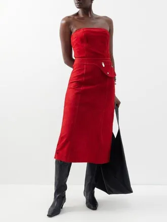 Saks Potts Ira Strapless Suede Midi Dress - Womens - Red - L