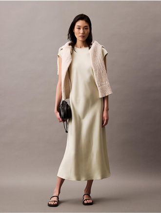 Calvin Klein Womens Matte Satin Midi Sheath Dress - Neutral - XS