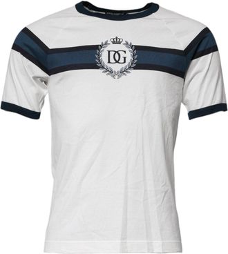 Dolce & Gabbana White Logo Print Cotton Men Crew Neck T-Shirt