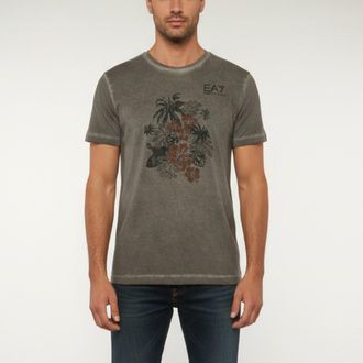 Emporio Armani Ea7 Grey Floral Print Jersey Crewneck T-Shirt