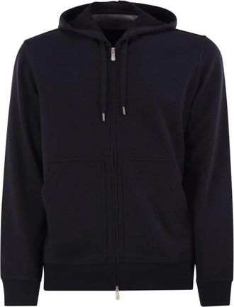 Brunello Cucinelli Full-Zip Katoenen Hoodie - Heren - Vesten met rits - Blauw - M - Katoen - Hoodies & sweatvesten
