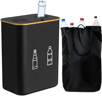 Relaxdays Relaxdays Bottle Recycling Bin 160L, 2 Bags, HxWxD: 75x57x37 cm, Collector for Glass & Plastic, Black