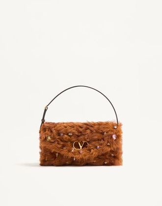 Valentino Garavani Valentino Garavani DeVain Small Shoulder Bag In Lamb Fur With Rhinestones. Wo