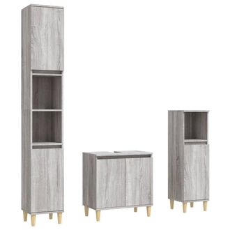 Berkfield Home 3 Piece Bathroom Furniture Set Grey Sonoma Engineered Wood