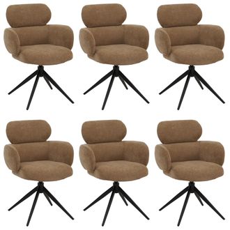 Hhg Juego De 6 Sillas De Comedor Hhg 259, Silla De Cocina, Giratoria Con Retorno Autom&aacute;tico, Tela (310 G/m&sup2;) Chenilla &Ouml;ko-tex, Marr&oacute;n Claro