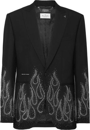 Philipp Plein Jassen, Heren, Zwart, 4Xl, Wol, Gabardine Blazer LS Strass Flame