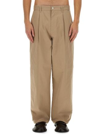 Moschino Cotton-Blend Wide-Fit Trousers - Beige