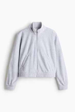 H&M Velour Zip-through Jacket in Light Gray Melange at Nordstrom, Size 4X-Large