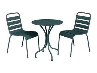 Vente-Unique Sala da pranzo da giardino un tavolo D.60 cm e 2 sedie impilabili in Metallo Verde abete - MIRMANDE di MYLIA