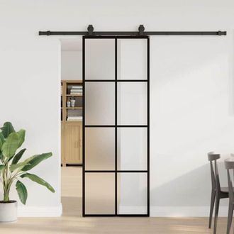 vidaXL Vidaxl - Puerta Corredera Con Juego Herrajes Negro 76x205 Cm Esg Vidrio