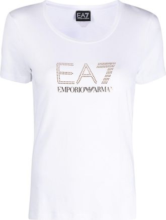 Emporio Armani rhinestone-embellished T-shirt - women - Spandex/Elastane/Modal/Cotton - M - White