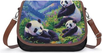 Generic Pandas Family Womens Crossbody Bag Fashion Shoulder Handbags Message Tote Bag with Adjustable Strap