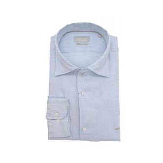 Michael Kors Slim Fit Linnen Overhemd - Heren - Casual Overhemden - Blauw - 3XL - Linnen - Overhemden