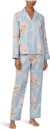Lauren Ralph Lauren Woven Long Sleeve Notch Long Pj Set Womens Pajama Sets Blue Floral : XL (US 16-18), Cotton/Viscose