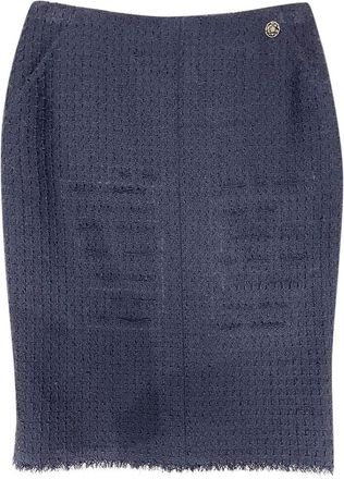 Chanel Navy Blue Lesage Tweed Knee Length Skirt Size XS