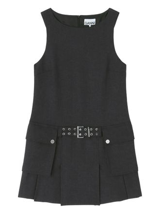 Ganni belted pocket mini dress - women - Fabric - 34 - Grey