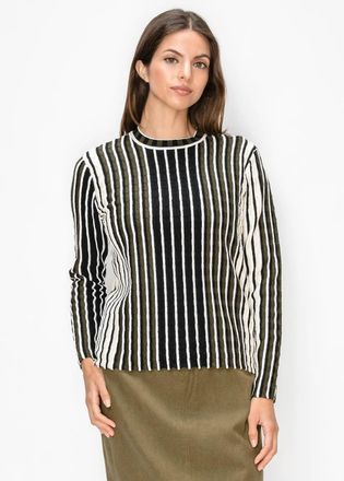 YAL New York Ribbed Stripe Sweater in Olive and Cream
