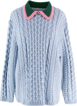 Miu Miu Blue Argyle Knit Jumper with Contrast Collar Detail Size M