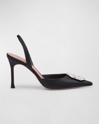 Amina Muaddi Camelia Silk Crystal Halter Pumps