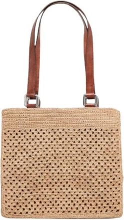 Ibeliv Handgemaakte Gehaakte Raffia Tas Irina - Dames - Schoudertassen - Bruin - ONE Size - Leer - Tassen