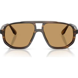 Emporio Armani 57mm Pilot Sunglasses in Striped Dark Green /Brown at Nordstrom