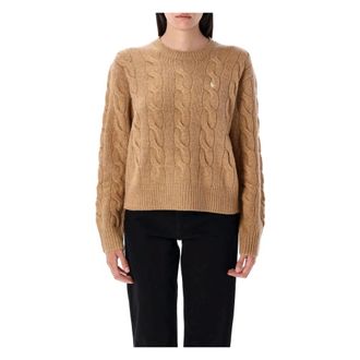 Ralph Lauren Kabelgebreide trui van wol en kasjmier - Dames - Ronde hals truien - Bruin - XS - Wol - Truien & Vesten