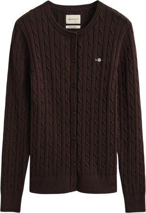 GANT Stretch Cotton Cable Knit Cardigan - Dames - Vesten - Bruin - XL - Katoen - Truien & Vesten